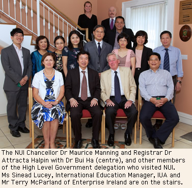 NUI Chancellor Dr Maurice Manning with NUI Registrar Dr Attracta Halpin and high level delegation of government officials from Vietnam