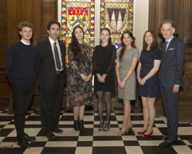 Msr. Guillaume Ravier, Academic Project Manager and Dr Marc Daumas, Scientific & Academic Attaché, French Embassy in Ireland with recipients of 2017 French Government Medals, Sinéad Magner, Maynooth University; Morgane Monteuuis-Dréval, Maynooth University; Elizabeth Kelleher, University College Cork; Nora Baker, NUI Galway; Dr Martin Howard, Head, School of Languages, Literatures and Cultures, UCC.