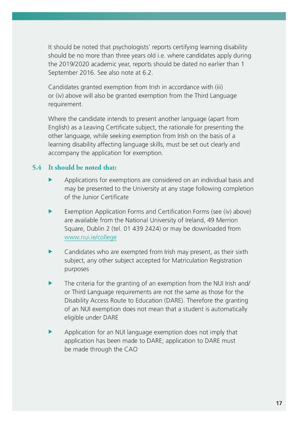 Matriculation Booklet Page 17