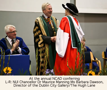 NUI Chancellor Dr Maurice Manning and Ms Barbara Dawson Director of the Dublin City Gallery/The Hugh Lane