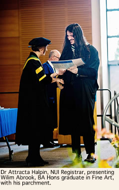 Dr Attracta Halpin Registrar NUI Presenting Graduate Wilim Abrook with his parchment