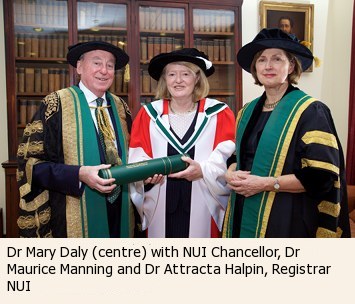 Professor Mary Daly with NUI Chancellor Dr Maurice Manning and Dr Attracta Halpin Registrar NUI