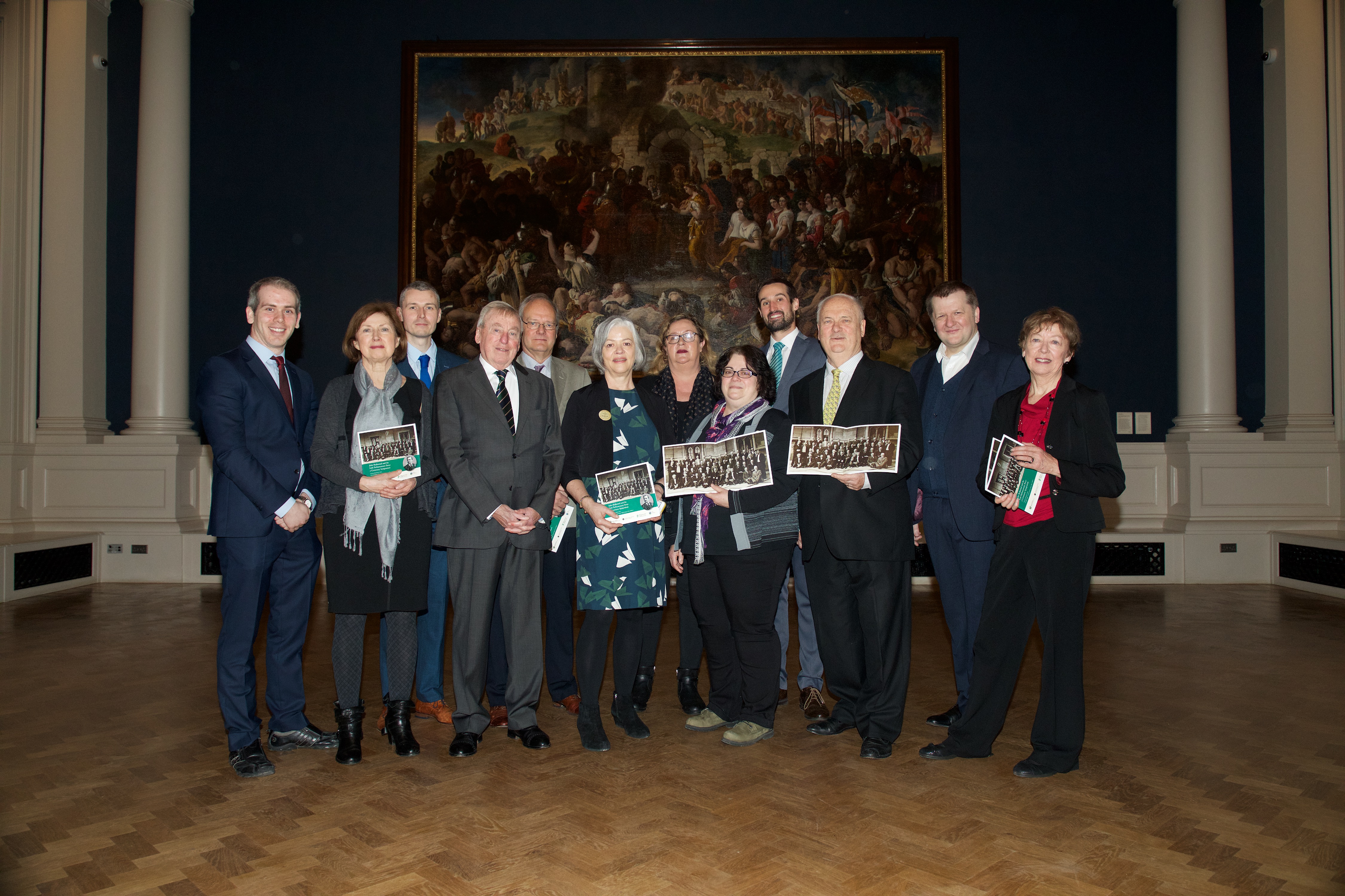 Dr Maurice Manning, Chancellor of NUI and Dr Attracta Halpin, Registrar of NUI, pictured here with speakers and chairpersons at John Redmond and the Irish Parliamentary Party: A Centenary Symposium:  Dr Martin O’Donoghue, Dr Colin Reid, Dr Michael Wheatley, Dr Margaret O’Callaghan, Dr Conor Mulvagh, Former Taoiseach John Bruton, Professor Alvin Jackson (Royal Irish Academy Discourse Speaker), Professor Marianne Elliott,  Dr Margaret Ward and Dr Mary McAuliffe.