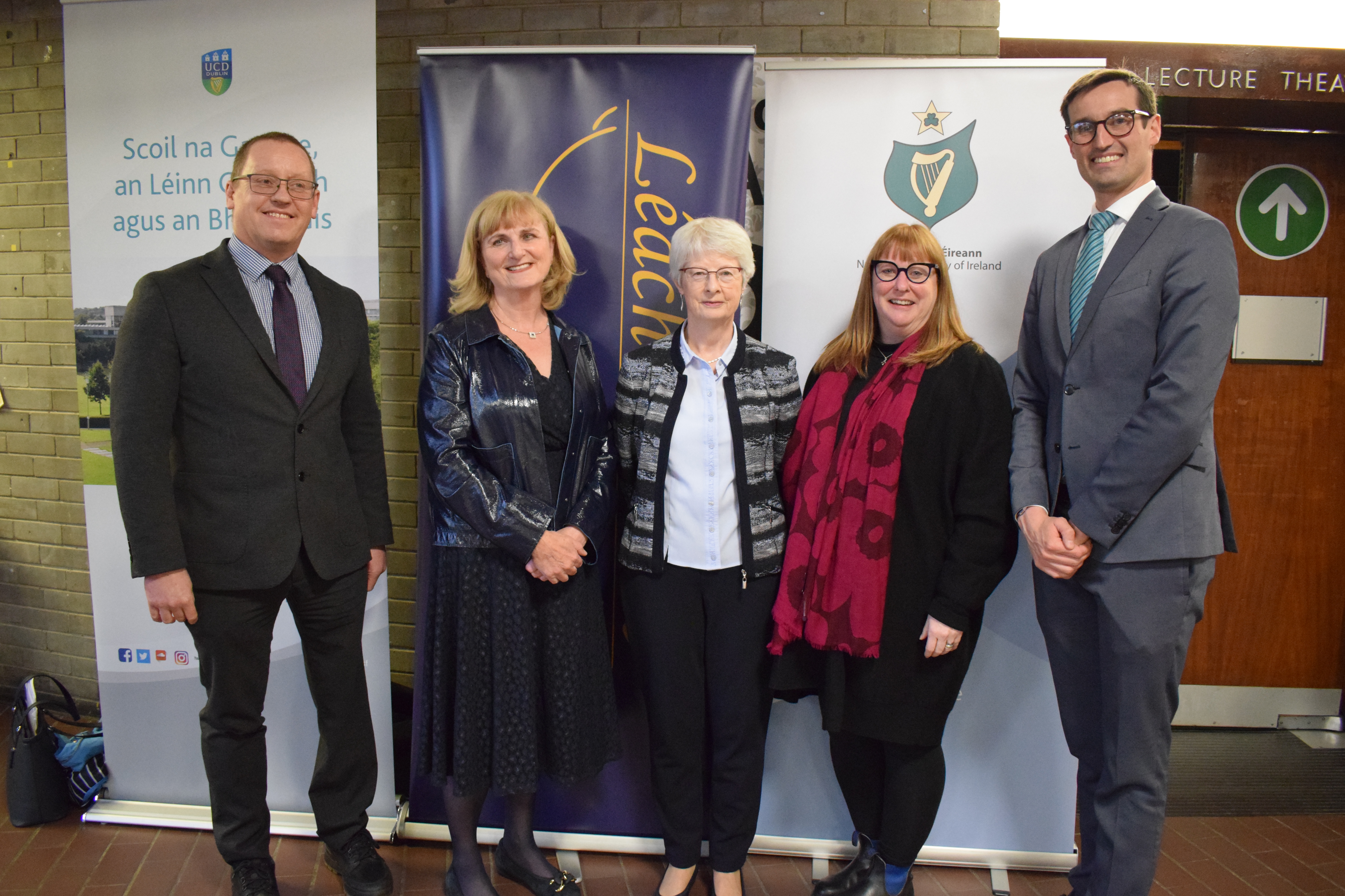 Dr Patrick O'Leary, NUI Registrar; Prof Regina Uí Chollatáin, Senior Professor and Chair of Modern Irish in the UCD School of Irish, Celtic Studies and Folklore; Dr Mary Harris; Dr Kelly Fitzgerald and Dr Conor Mulvagh, UCD.
